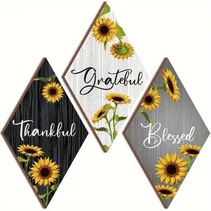 Sunflower Pattern Wooden Wall Decor, Sunflower Floral Print, 3 Counts/set Rustic Wall Art with Double Sided Adhesive, Wall Decor for Living Room Home Office Classroom Decor, Stickers