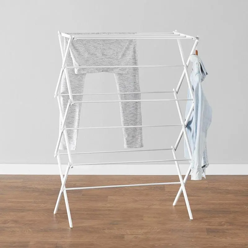 White Chrome Finish Heavy Duty Foldable Portable Wire Garment Laundry Rack - Compact, Easy to Move, Efficient Air Drying for Indoor Home Use, Garment Rack