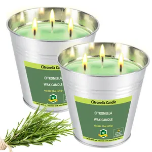 Citronella Candles Outdoor Indoor 15 OZ 2 Pack 200 Hours Big Bucket Citronella Candle Set for Outside Party Patio BBQ Deck Garden Yard Camping