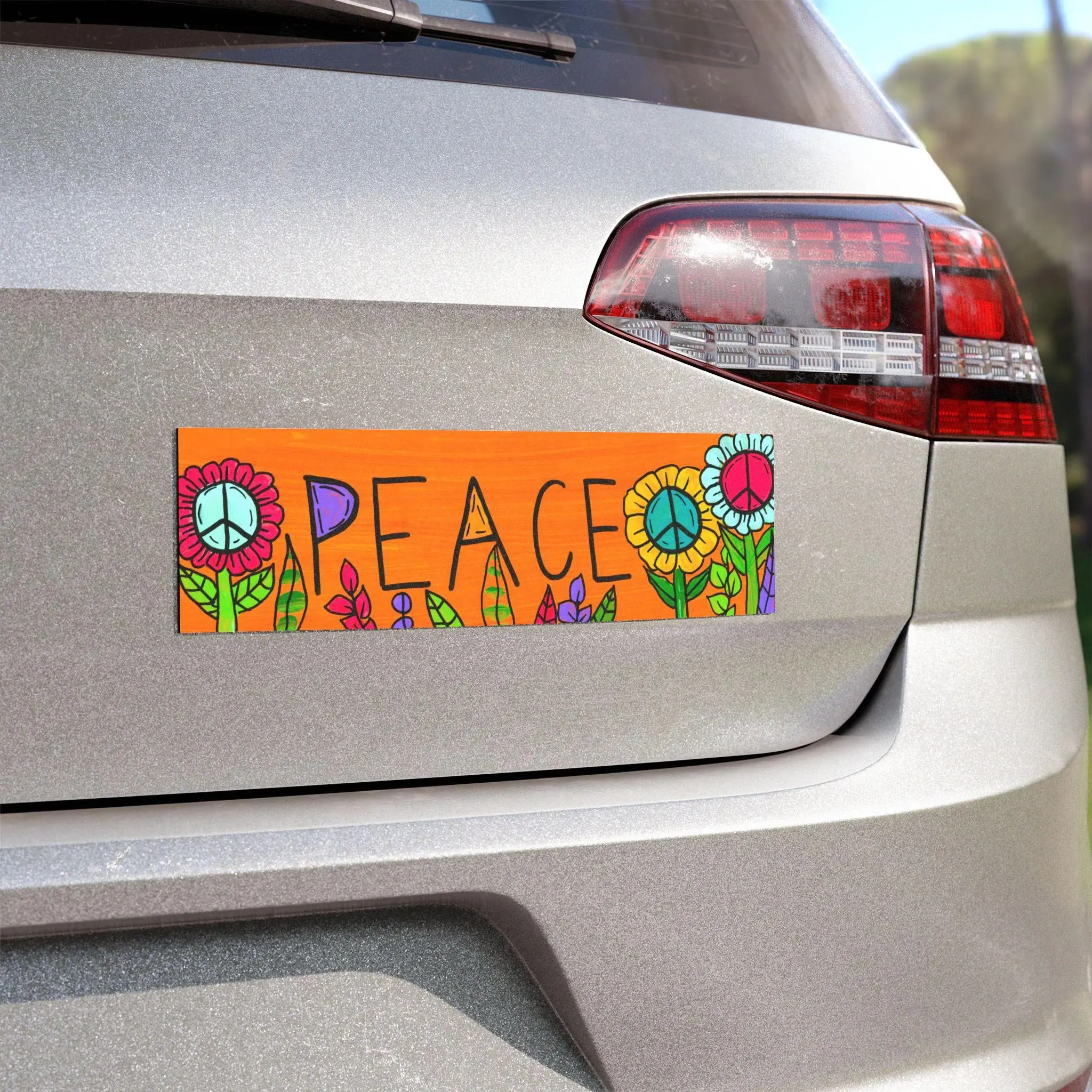 Peace Flower Car Magnet, Bright Hippie Bumper Magnet, Floral Peace Sign Vehicle Decal, Weatherproof Auto Decor, Boho Gift for Peace Lovers and Drivers