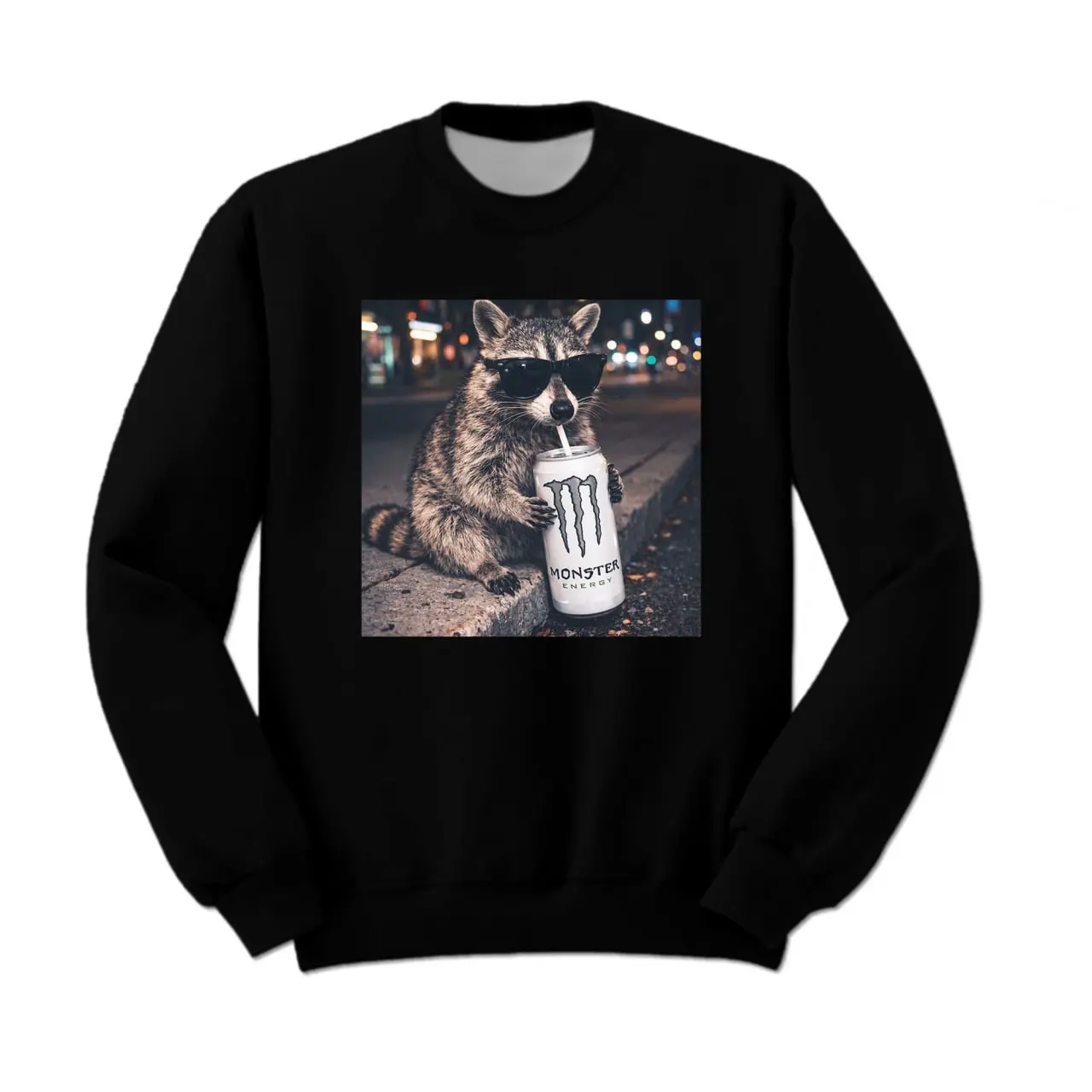 Cool Raccoon Monster Energy Drink Graphic Sweatshirt, Fun Animal Lover Sweatshirt, Vintage Raccoons Sweatshirt, Funny Meme Genz Dank Raccoons Shirt