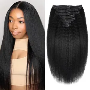Kinky Straight Clip ins 8Pcs 120g Clip in Hair Extensions Real Human Hair Yaki Straight Clipins for Black Women Full Head Brazilian Remy Hair Extensions