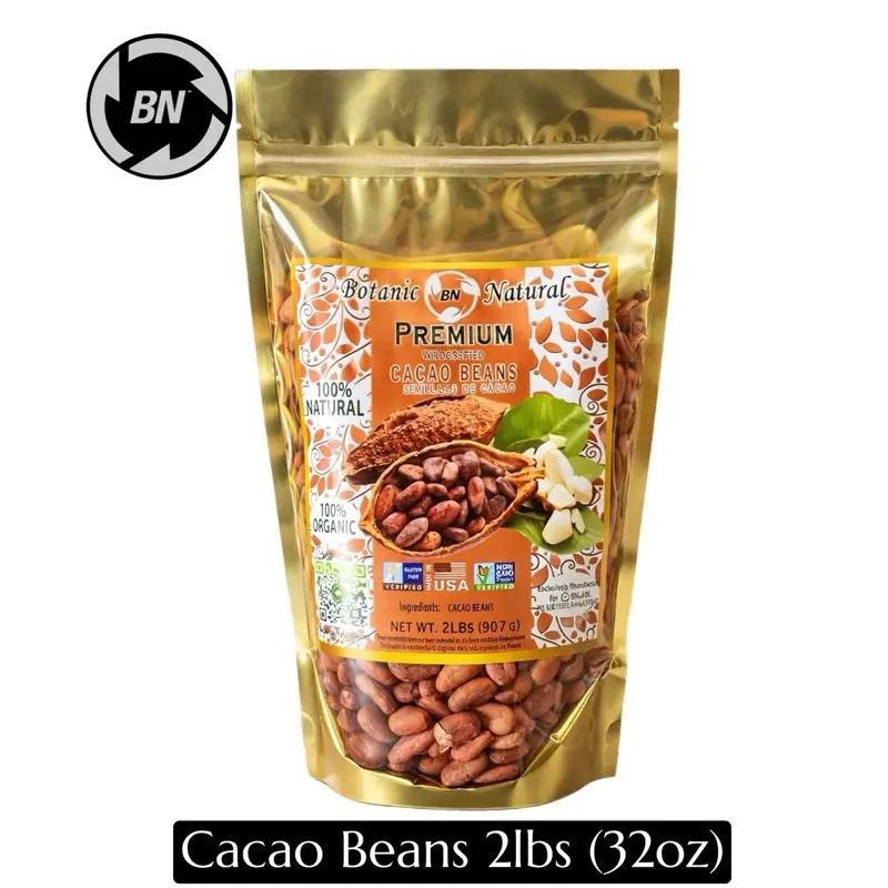 BN Cacao Beans 2Lbs Raw Organic Non GMO,Vegan, Gluten Free Delicious Flavor