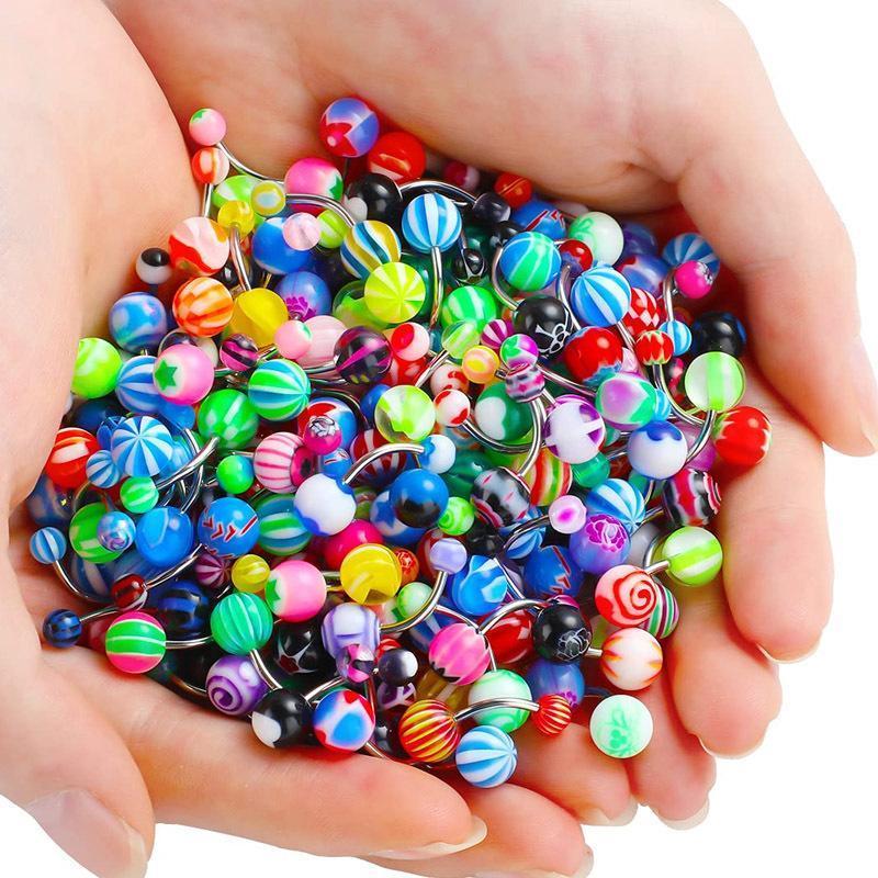 20Pcs Belly Button Ring Set, Mixed Colorful Ball Belly Button Ring Bohemian Barbell Navel Nail Body Piercing Jewelry Gift Women Body Piercing Jewelry Set