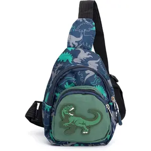 P-CBP06   Cute Children Sling Bag Small Cartoon Dinosaur Crossbody Shoulder Bag Coin Purse Waist Backpack Nylon for kid 1-5-Gray