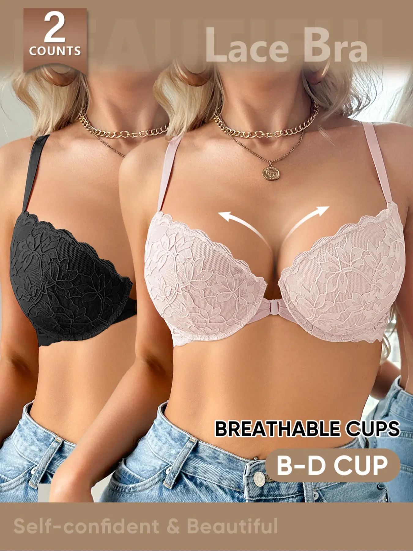Morelect Lace Full-Bust Bra Set, B-D Cup Breathable & Stylish, 2-Pack High-Value Bras, Comfortable Fit for All Seasons