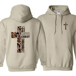 BelleHeaven  Old School Camo Hoodie, I Can Do All Things Through Christ Bible Verse 2 Sides Unisex Hoodie - KitchenEra
