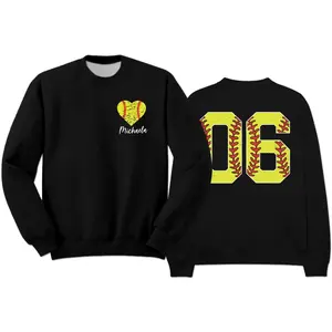 Softball Heart Sweatshirt With Custom Number And Name Sweatshirt, Softball Mom Gift, Personalized Softball Sweatshirt, Softball Team, Game Day Softball Tee
