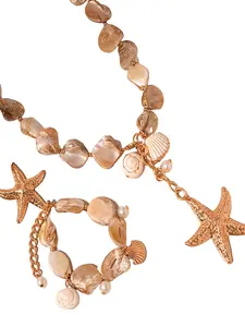 Boho Shell Starfish Conch Necklace Bracelet Set, Ocean Vacation Style Jewelry for Women, Beach Accessories