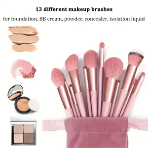 13-Piece Soft and Fluffy Makeup Brush Set - Professional Tools for Foundation, Powder Puffs, Eyeshadow, and Blending. Pink Brushes Suitable for All Skin Types Are Beauty Essentials, Perfect for Parties and Everyday Use.