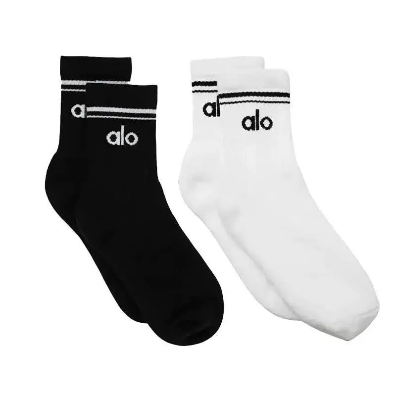 Yoga Unisex Throwback Crew Socks | Aesthetic Athletic Ribbed Gym Yoga Socks for Men & Women, Black White Crew Socks