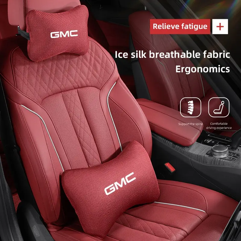 Car Seat Neck Headrest Waist Cushioning Ice Silk Pillow Interior Accessories For GMC Terrain Sierra Canyon Yukon Acadia Savana Denali AT4 Granite