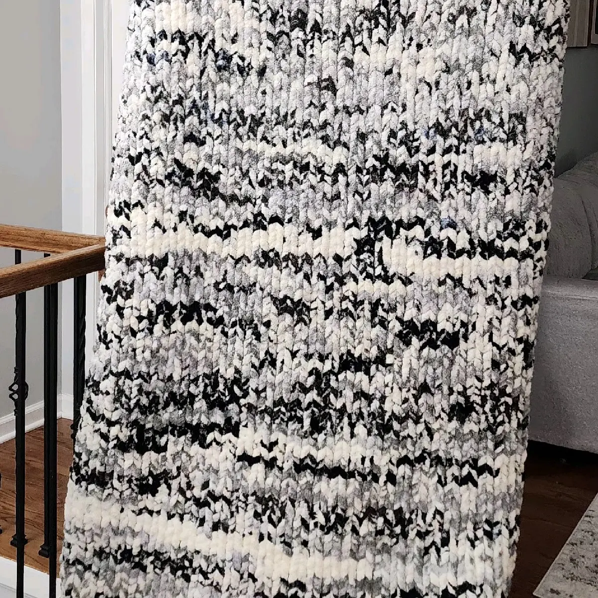 Gray splash Chunky Knit Blanket, Chunky Knit throw, Handknit blanket Soft Washable
