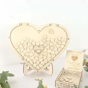 13" Wooden Heart Drop Top Frame Wedding Guest Book Alternative, Rustic Sign Display Stand