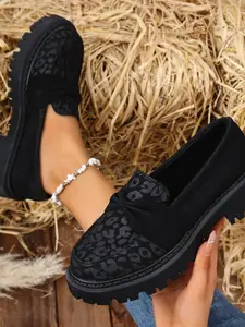 Women's Leopard Print Thick Sole Loafers, Butterfly Knot Platform Slip-On Shoes, Retro Cool Style Streetwear Single Shoe