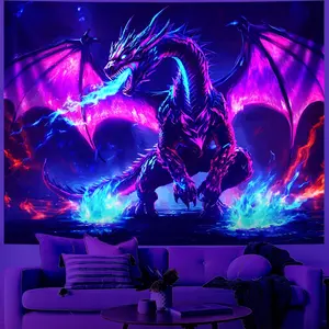 BVBOX Blacklight Tapestry,Animal Tapestry Glow In The Dark,UV Reactive Black Light Upright Posters Wall Hanging for Bedroom Dorm Living Room Backdrop Decor (Dragon-1, 79L x 59W)