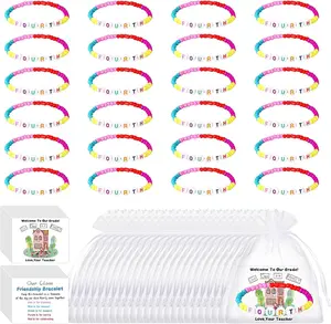 Grade Welcome Classroom Gift 24 Set, Back to School Gifts Include Our Class Is a Family Greeting Card Friendship Bracelets with Cards, First Day of School