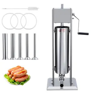 Stainless Steel Sausage Stuffer Machine - 15LBS/7L Heavy Duty Manual Meat Filler with Dual Speed, 4 Stuffing Tubes for Home & Commercial Kitchens