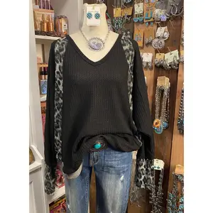 Waffle Fabric Leopard Top