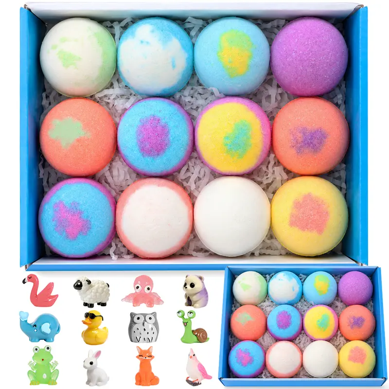 Bath Bombs for Kids with Surprise Animal Toys Inside, 12 Pack Colorful Bath Fizzies, Gentle Formula, Christmas Gift Set & Stocking Stuffers for Boys and Girls Ages 3+