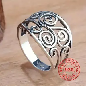 1. Exquisite S925 pure silver retro wisteria silk hollow ring - elegant daily casual party bohemian women's jewelry - providing her with unique gift ideas, women's fashion accessories(Sheet)