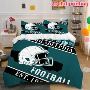 2D Flat 3Pcs Philadelphia Football Team Bedding, American Helmet Design Duvet Cover with 2 Pillowcases, Sports Themed Bedroom Decor for Men Boys, Soft and Comfortable Microfiber Comforter, Home Decoration (No Filler)