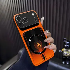 Cyber Mecha Flame MagSafe Compatible High Gloss Tempered Glass Protective Case with Shockproof Frame for [iPhone 17 Pro Max] 952