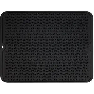 [New Deal] Silicone Dish Drying Mat for Multiple Usage, Easy Clean, Space Saving, Heat Resistant Silicone Mat for Kitchen Counter or Sink, Refrigerator or Drawer Liner 16x12 Inches, Black