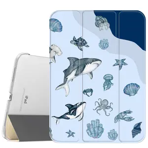 Ocean Sharks Case for iPad A16 2025 / iPad air 6/ iPad mini 6, Slim Stand Cover with Soft Translucent Frosted Back Pencil Slot, for Samsung Galaxy Tab S9 Tablet Cases