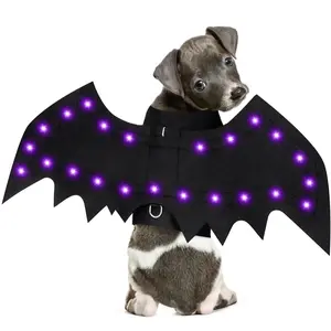 Yoochee Light Up Dog Halloween Costume Halloween Dog Bat Wings Costume with 16 Purple Lights Funny Dog Costumes Halloween for Small Medium Large Dogs Cats Pet Costume Cosplay for Party(Small)