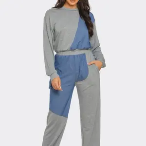 Two-Tone Denim- Lightweight Sweatsuit Set Stretchy Spring Two-Piece Outfit for Women