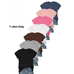 [Limited time deal]Women's Short Sleeve T-Shirts Multipack, Solid Color Round Neck Casual Tee Tops Women Underwear(T-shirt only)