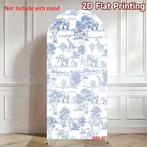 Blue Toile Safari Animal Arch Backdrop Cover for Kids Birthday Party & Baby Shower Decor Elastic Double-Sided Spandex Fabric Standing Banner Birthday Party Decorations