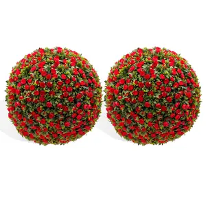 Garvee 2 Pcs Artificial Red Rose Flower Balls, 21'' Flower Ball Arrangement Bouquets for Wedding Centerpieces, Home and Outdoor Decor, Valentine's Day and Party Decorations