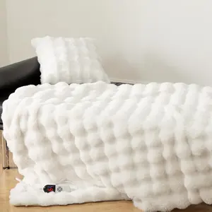 Faux  Heated Blanket Throw White - Luxury Fluffy  Bubble Electric Blanket with 6 Heating Levels, 4 Time Settings, Ideal  for Women, Machine Washable (50"x60")