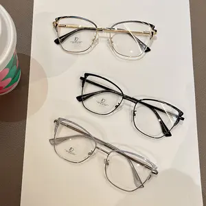 2026 New Model Metal Spring Leg Anti-Blue Light Glasses Fashionable Cat-Ear Eyeglass Frame Suitable for Prescription Lenses Double Geometric Beam Sunglasses lightweight pc vintage men sharing yes fashion eye full color eyewear accessory gafas lectura fall