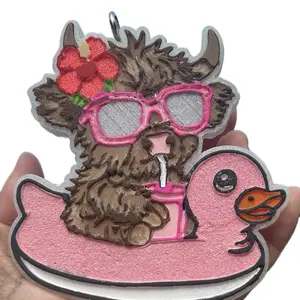 Bougie Highland Cow Duck Float Freshie - Cute Car Charm Decor - Air Freshener - Unique Gift Idea - Farmhouse Chic Accessory - Highland Cow Lovers Vanilla Scented Woody Aroma