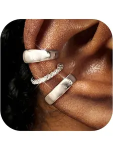 3Pcs Ear Cuff for Women Clip On Earrings Gold Silver Ear Cuff No Piercing Adjustable Fake Earrings Cartilage Helix Earring Set Fake Piercings Hypoallergenic Jewelry Ears Cuffs Earring Set