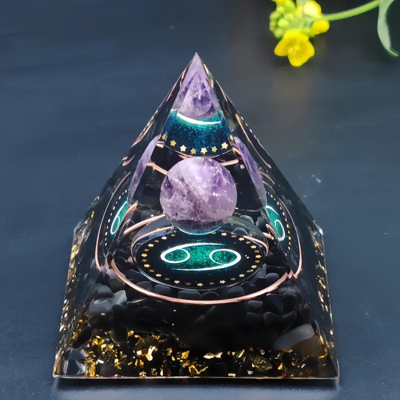 Orgone 12 Constellation Crystal Pyramid - Amethyst & Obsidian Mineral Art | Zodiac-Inspired Desk Focus Decor resin decoration craft soft flame lighter 3d  fidget  star
