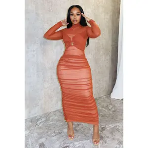 Deep Hearts Mesh Ruched Dress