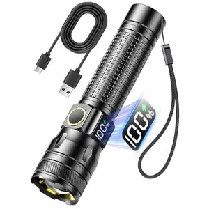 Rechargeable LED Flashlight, USB-C EDC Tactical Light, High Lumen Zoomable, Pocket Handheld, Waterproof, Adjustable Modes, Camping Hiking Survival Emergency Outdoor Gear