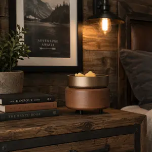 Pewter Walnut Electric Warmer, Home Fragrance Accessory for Wax Melts and Candles