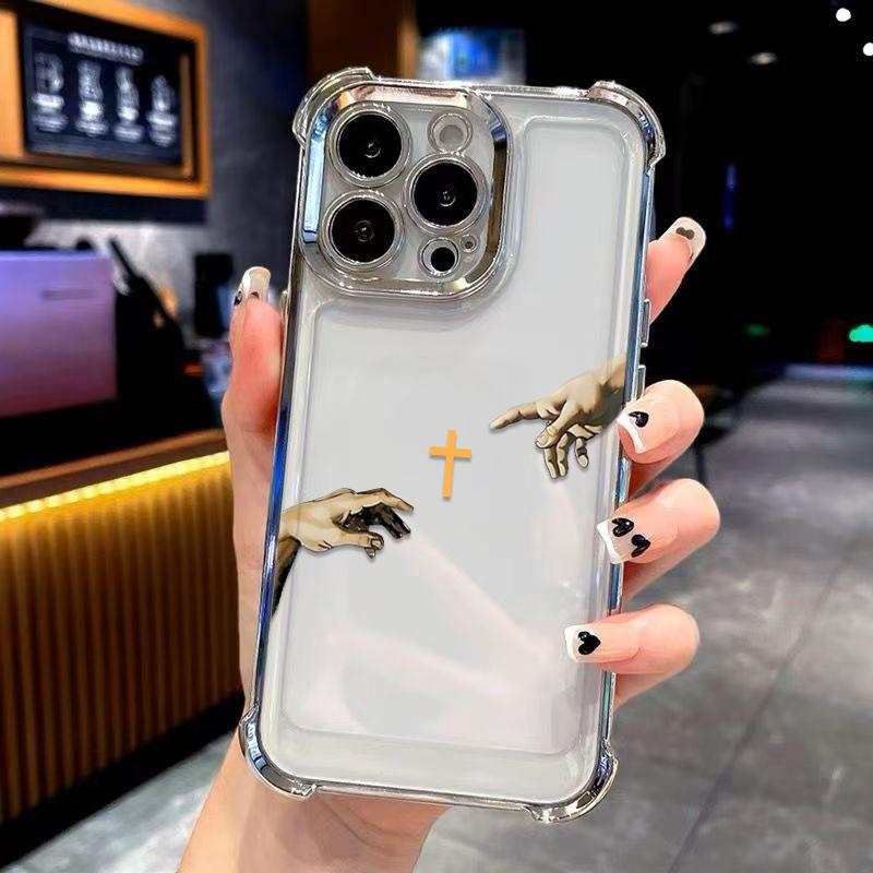 Reaching Hands Art Cross TPU Smartphone Case for iPhone 12-17, 4 Reinforced Corners for Fall Buffering Protection, Wear-Resistant Ink to Prevent Pattern Fading, Durable Cellphone Accessory, Casing, Iphone 17