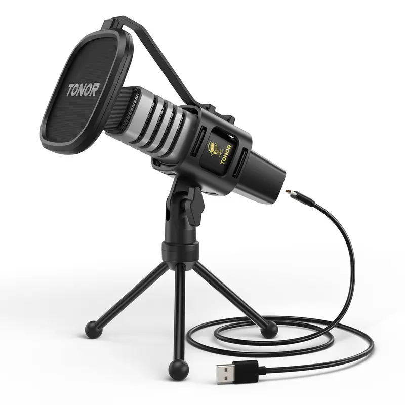 TONOR TC30&TC777 Pro Cardioid Condenser RGB Mic Kit - Wired USB-C 2.0 Type-C/A Mic with Plug, Vibration Damping Shock Mount, Pop Filter, 7.5x2 In Foldable Tripod, Noise Reduction for Gamers, Streaming (PC/Laptop, Windows, PS4, Linux)