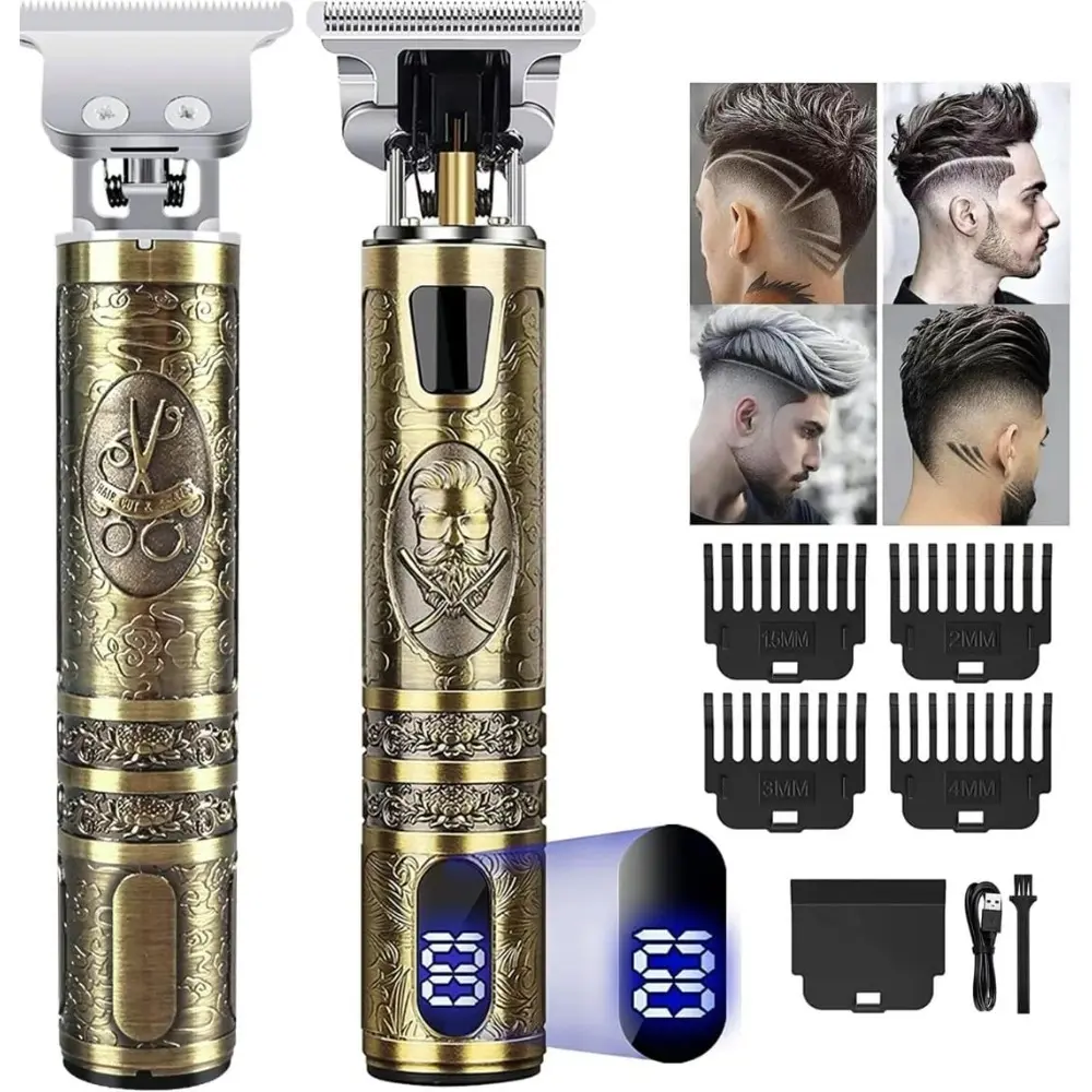 Professional Men's Clipper Set - Cordless Barber Tool, 0-Gapped Rechargeable Trimmer, Complete Haircutting Kit with LED Display for Home Barber Needs