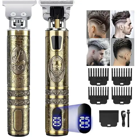 Men's Professional Metal Cordless Barber Clippers Set - Wireless Trimmer with 0-Gapped Blades, Rechargeable Home Barber Equipment with LED Display, All-Seasons Haircut Kit for Home Grooming, Ideal Mens Gifts Guys Gifts