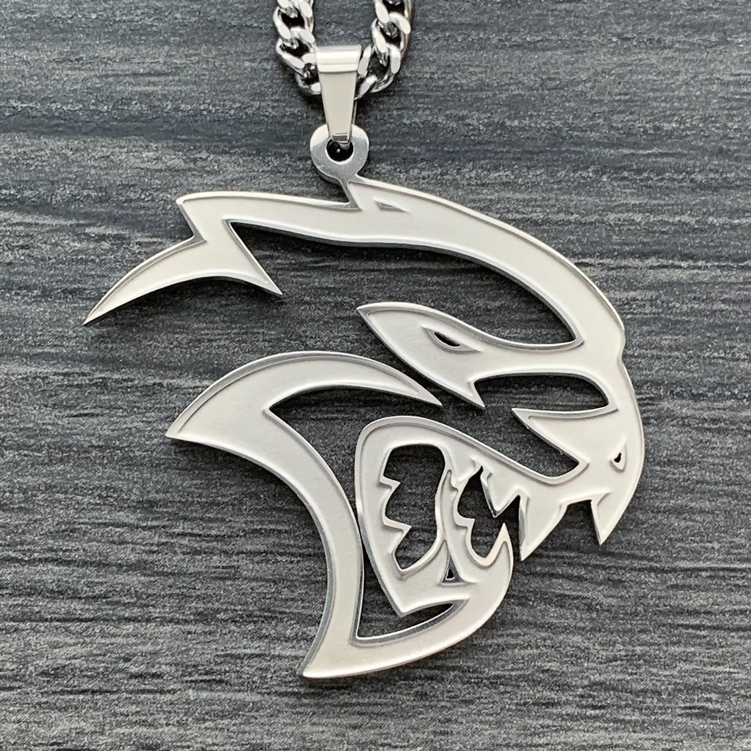 Etched Hellcat Necklace SRT - 1.5" Mirror Polished Stainless Steel Pendant with Laser Etched Satin Finish & Raised Borders Choice of Chain Free Gift Included