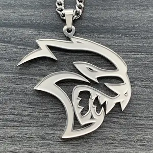 Etched Hellcat Necklace SRT - 1.5" Mirror Polished Stainless Steel Pendant with Laser Etched Satin Finish & Raised Borders Choice of Chain Free Gift Included