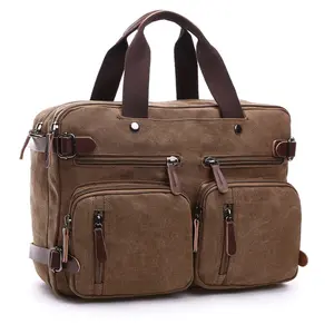 Multi-Use Canvas Briefcase: Hand-Carry, Shoulder, Backpack 3-in-1 with 17" Laptop Compartment