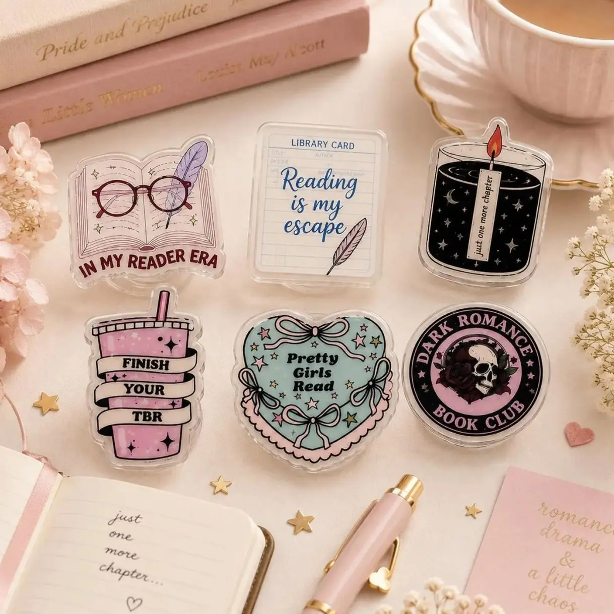 Dark Romance Book Club MagSafe Phone Grip, Pretty Girls Read Acrylic Phone Holder, Finish Your TBR Kindle Grip, Bookish Reader Gift